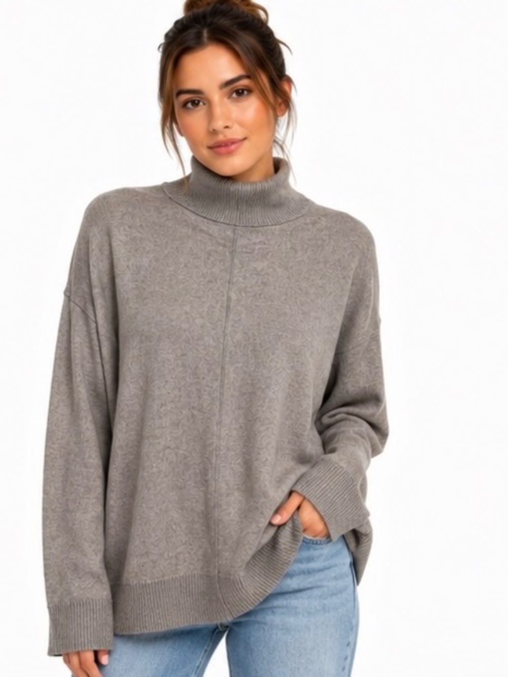 Joan Vass Women's Medium Gray Ribbed Turtleneck Sweater